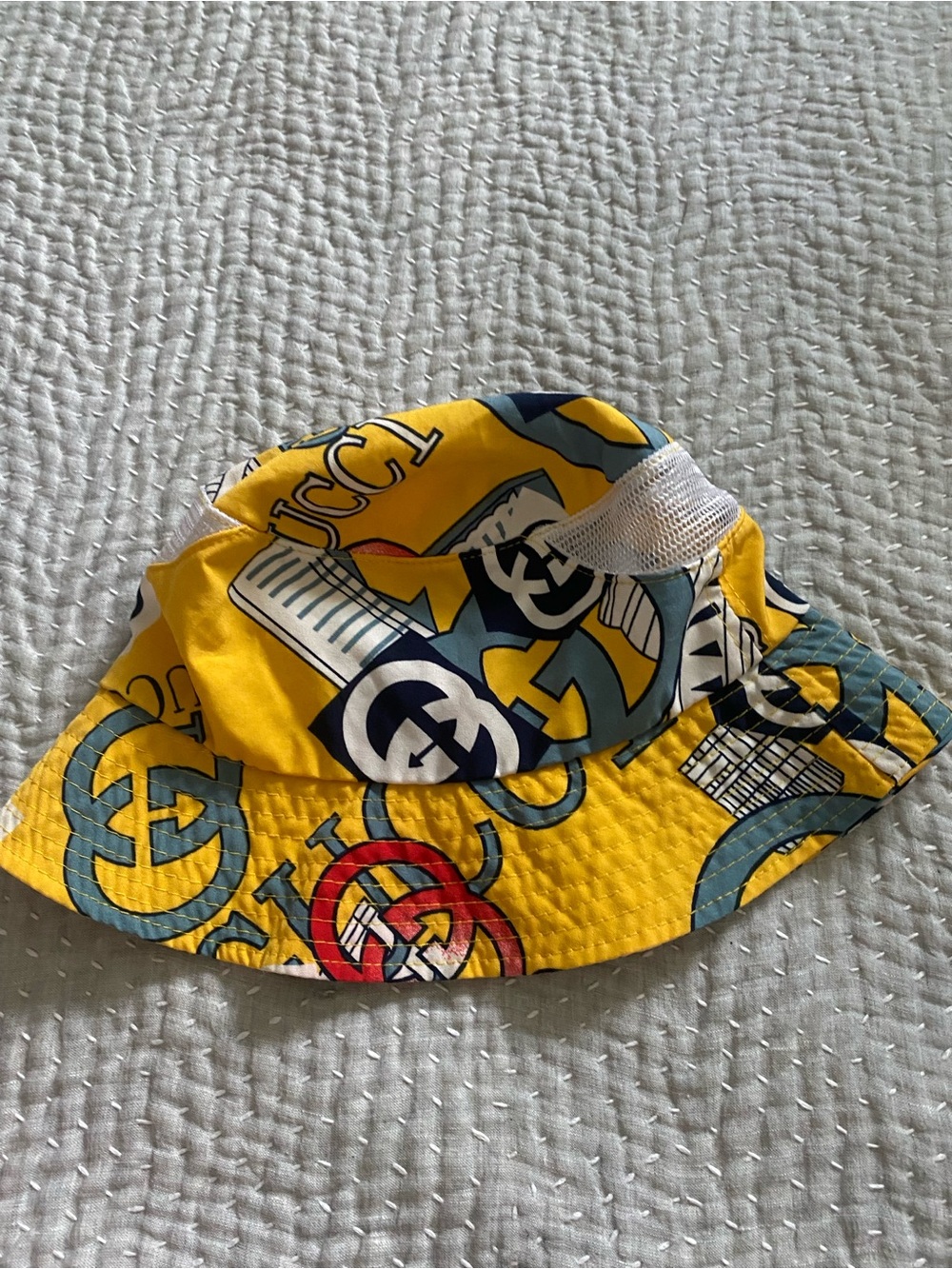 Luxury Yellow Logo Print Mesh Bucket Hat - Picture 5 of 5